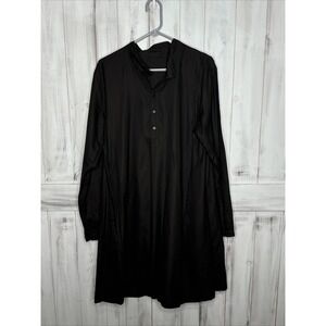 WOMENS CP SHADES BLACK 100% COTTON BUTTON UP LONG SLEEVE SHIRT DRESS POCKETS LG